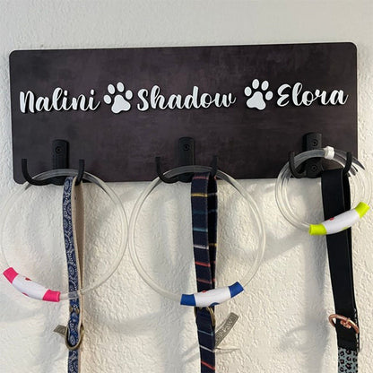 Personalized Dog Wood Leash Holder for 2/ 3 Dogs Raised Paw Name Sign