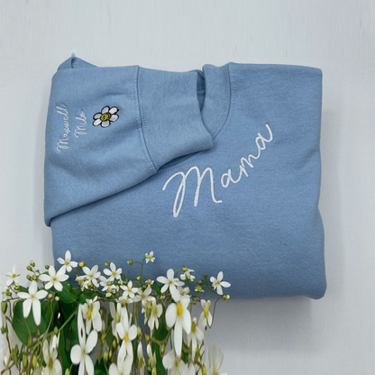 Custom Mama Sweatshirt with Kids Name on Sleeve