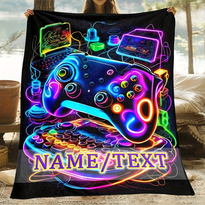 Customizable Gaming Controller Flannel Blanket, Contemporary Style