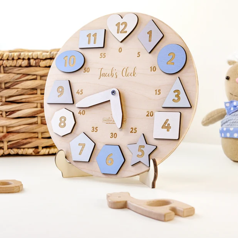Personalized Wooden Name Clock with Shape Chrin Gift Puzzle Toys