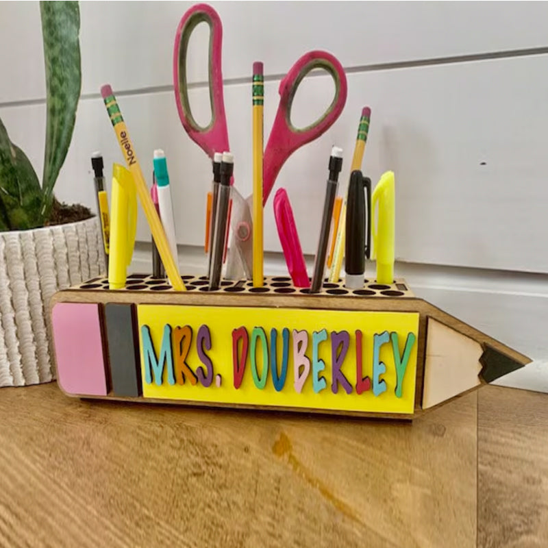 Teacher Wooden Pencil, Scissors & Pen Holder