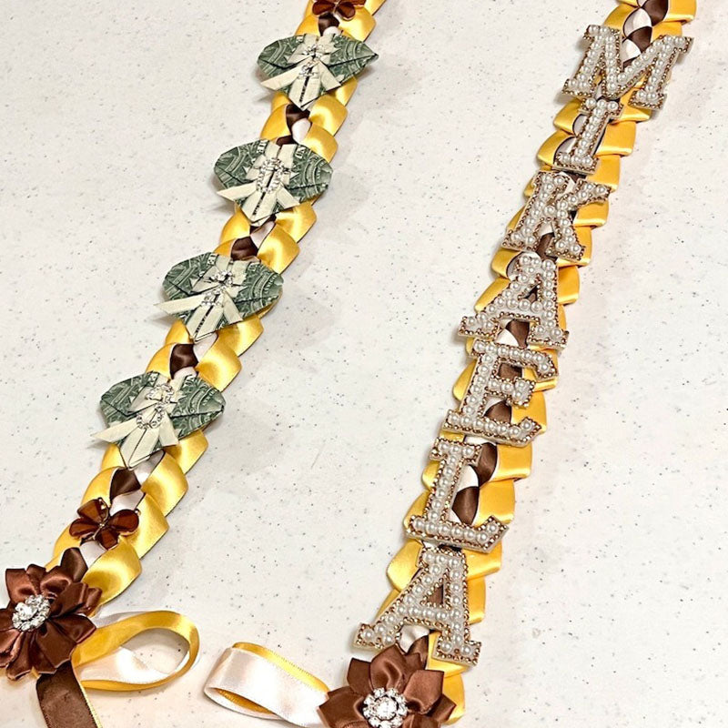 Graduation Lei, 2 Color Double Braid with bows, Personalized Letters & Numbers