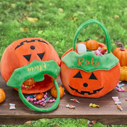 Personalized Halloween Basket - Custom Pumpkin Bucket with Name