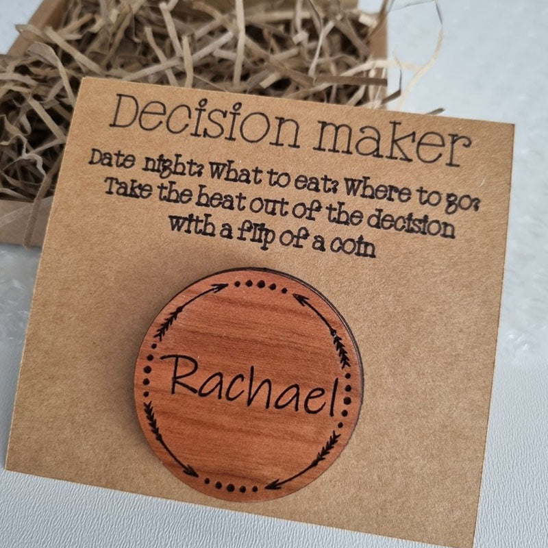 Decision Maker Coin - Decision Flip Coin Personalised |Couples Decision Making | Wooden coin with names