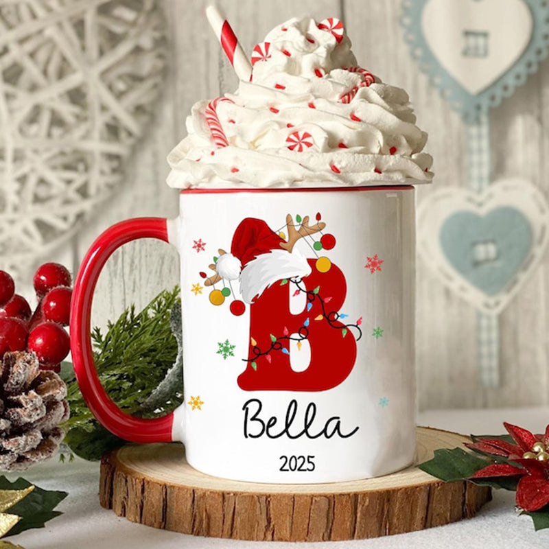 Custom Initial Name Mug, Personalized Christmas Mug, Xmas Gifts Idea