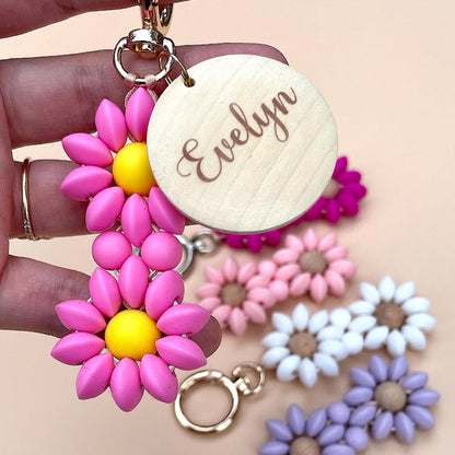 Personalized Daisy Flower Name Keychain Birthday Party Favors Custom Flower Girl