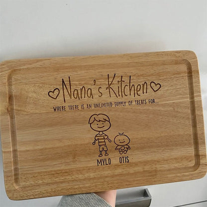 Personalised Grandma's Kitchen Wood Cutting Board, Family Portrait