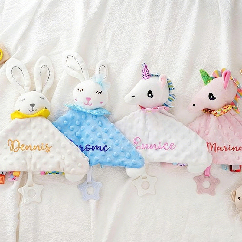 Personalized Plush Animal Baby Comforter: Embroidered Name Security Blanket