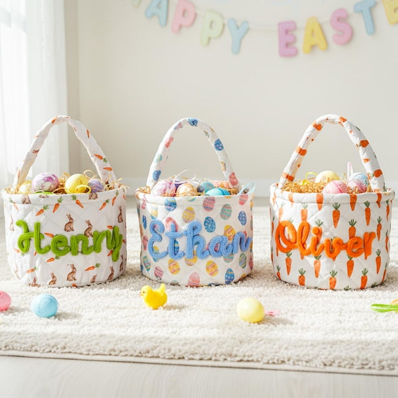 Personalized Easter Basket: Quilted Spring Egg Hunt Bucket,Boys Girls Easter Baskets