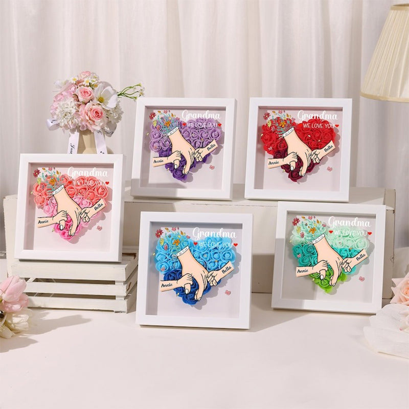 Personalized Mom Flower Shadow Box, Mother's Day Gift, Custom Roses Shadow Box