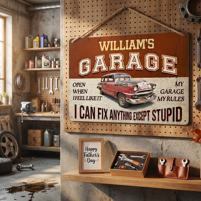 Personalized I Can Fix Anything Except Stupid Vintage Garage Metal Sign