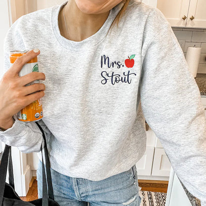 Personalized Teacher Crewneck Sweatshirt | Teacher Name and Apple Zip Popover
