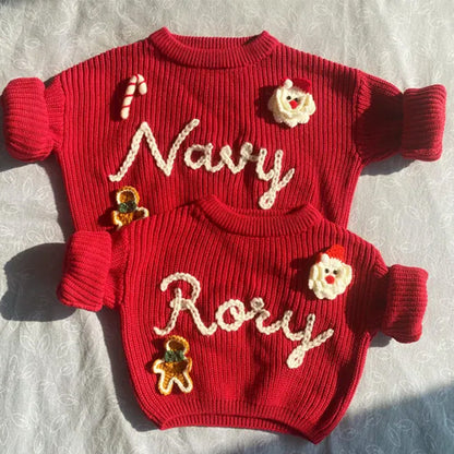 Red Baby Christmas Sweater|Personalized Santa Sweater with Name