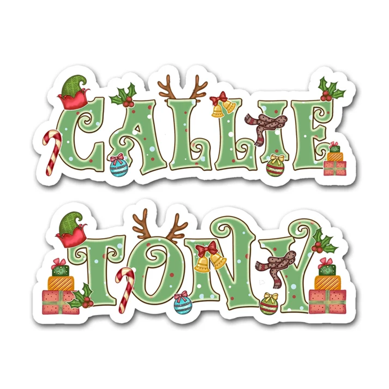 Christmas Name Sticker, Personalized Green Holiday Label