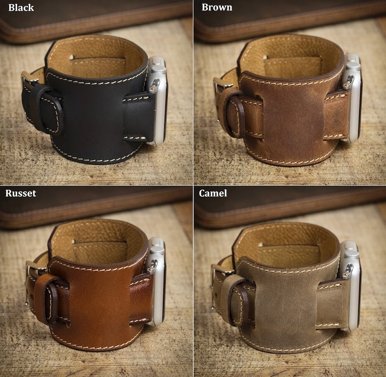 Custom Leather Watch Band, Cuff Band Strap, Apple Watch Band