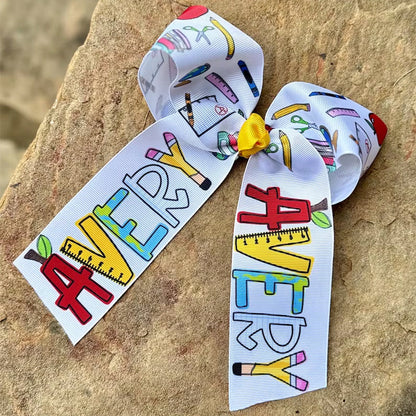 Monogrammed Back to School Hair Bow, First Day of Kindergarten