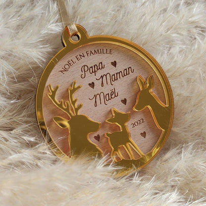 Personalized Christmas bauble - Deer family, doe, fawn - Family Christmas