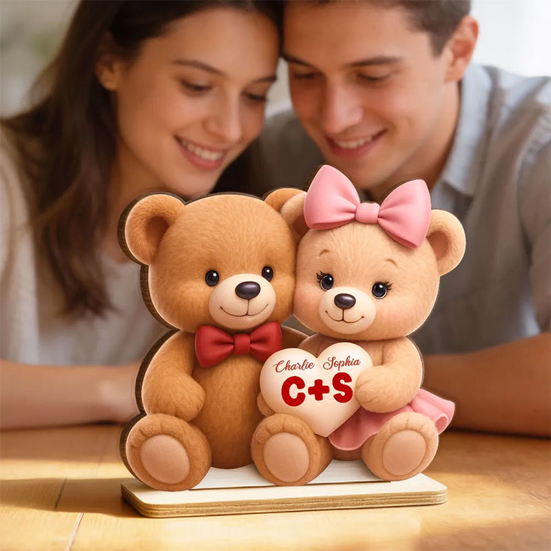 Loving Bear Couple - Personalized Wooden Plaque