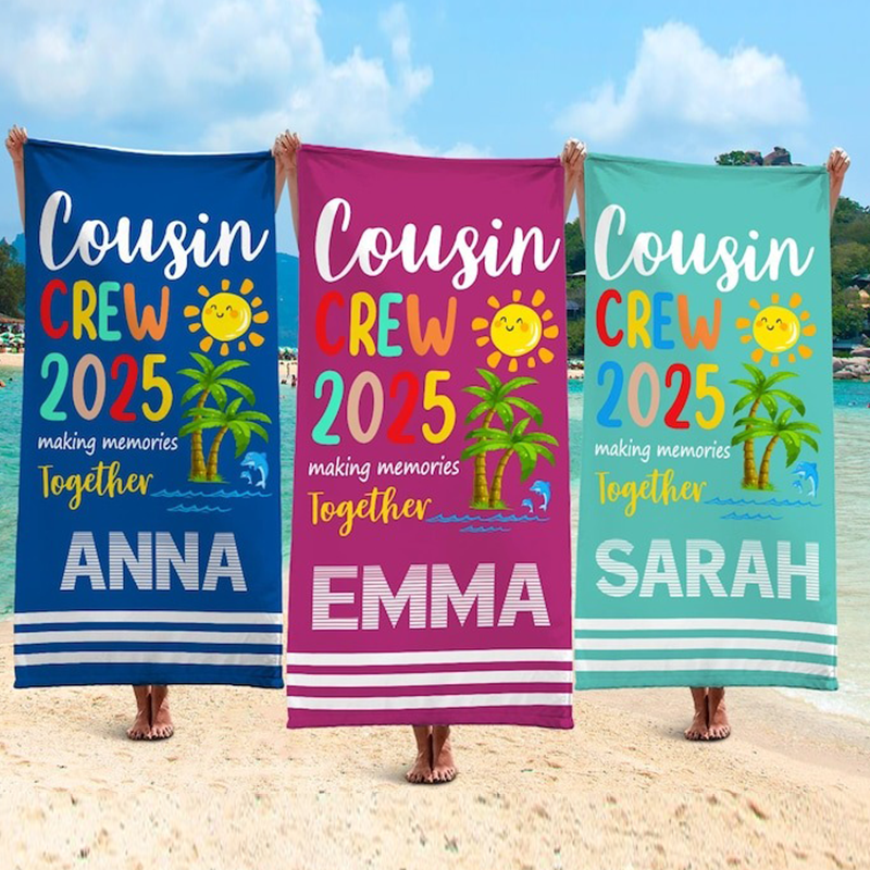 Custom Cousin Crew 2025 Beach Towel, Summer Beach Gift for Cousin