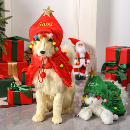 Personalized Christmas Pet Name Cape, Dog Clothes, Christmas tree Cape