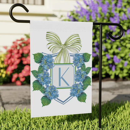 Custom Garden Flag Preppy Bow Name Sign Patriotic Hydrangea