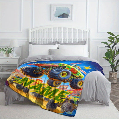 Personalized Monster Truck Flannel Blanket