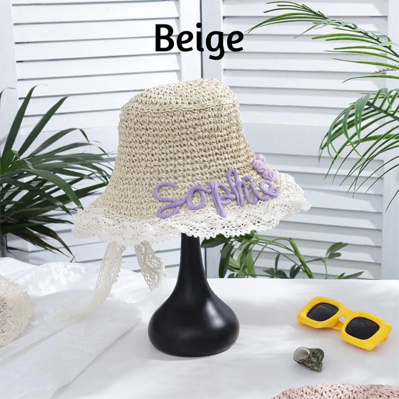 Personalized Kids Straw Hat with Name,Custom Name Baby Sun Hat