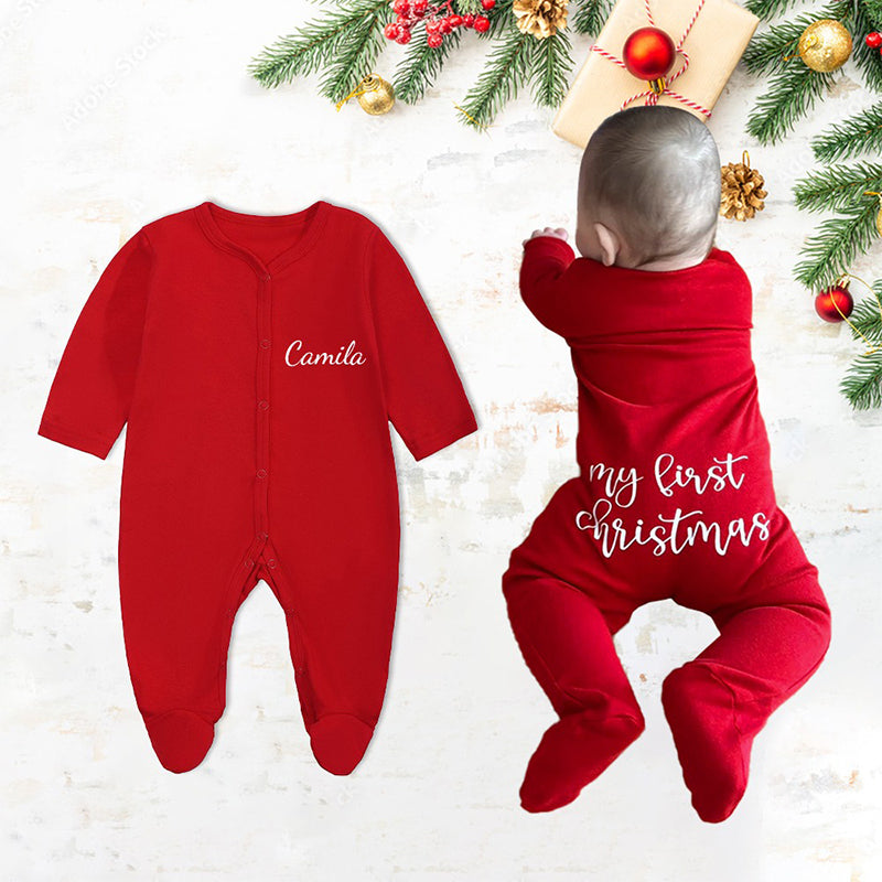 Personalized Baby First Christmas Cozy Soft Long Sleeve Romper