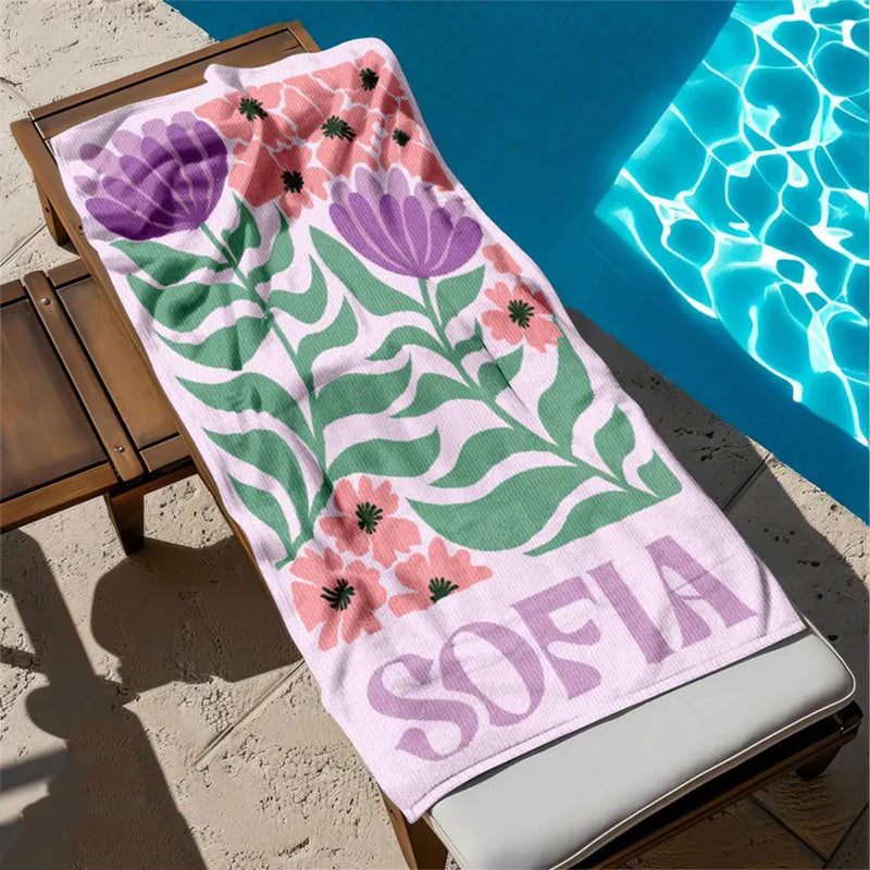 Personalized Retro Beach Towel with Name,Groovy Vibes Beach,Retro Floral Towel