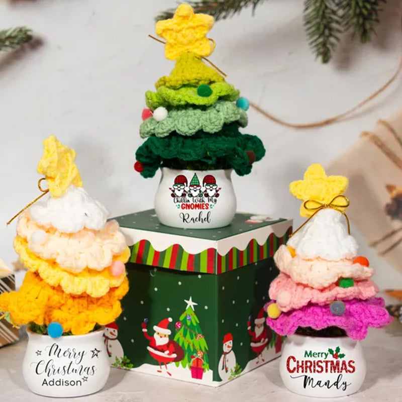 Custom Crochet Christmas Tree with Pom Poms, Personalized Xmas Decor