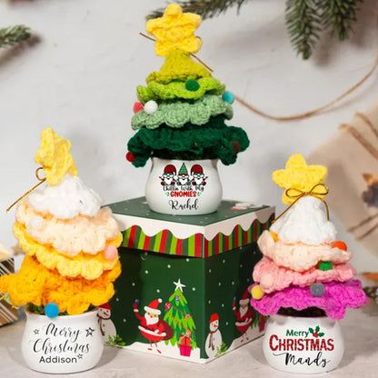 Custom Crochet Christmas Tree with Pom Poms, Personalized Xmas Decor