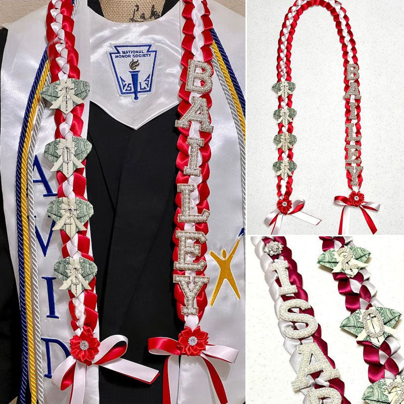 Graduation Lei, 2-Color Double Braid with Paper Decoration, Personalized Letters & Numbers