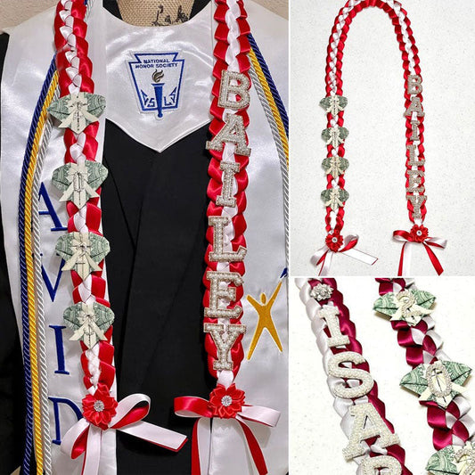 Graduation Lei, 2-Color Double Braid with Paper Decoration, Personalized Letters & Numbers