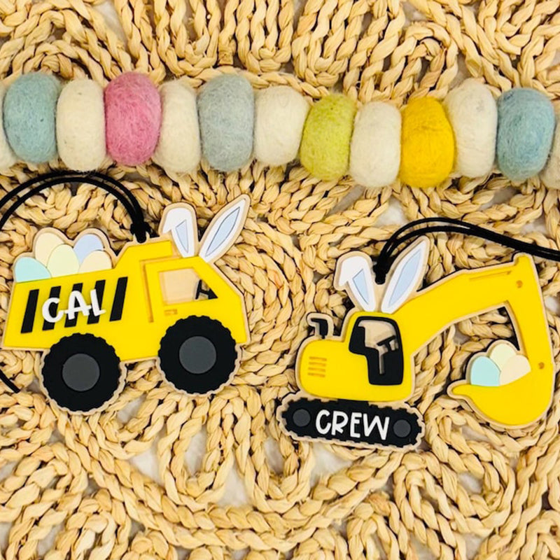 Bunny Ears Construction Trucks Name Tags | Easter Basket Tag