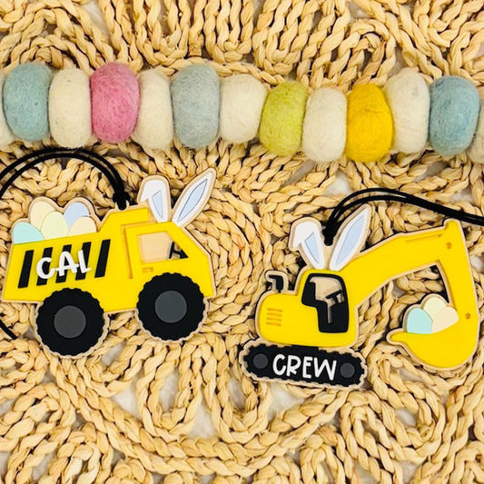 Bunny Ears Construction Trucks Name Tags | Easter Basket Tag