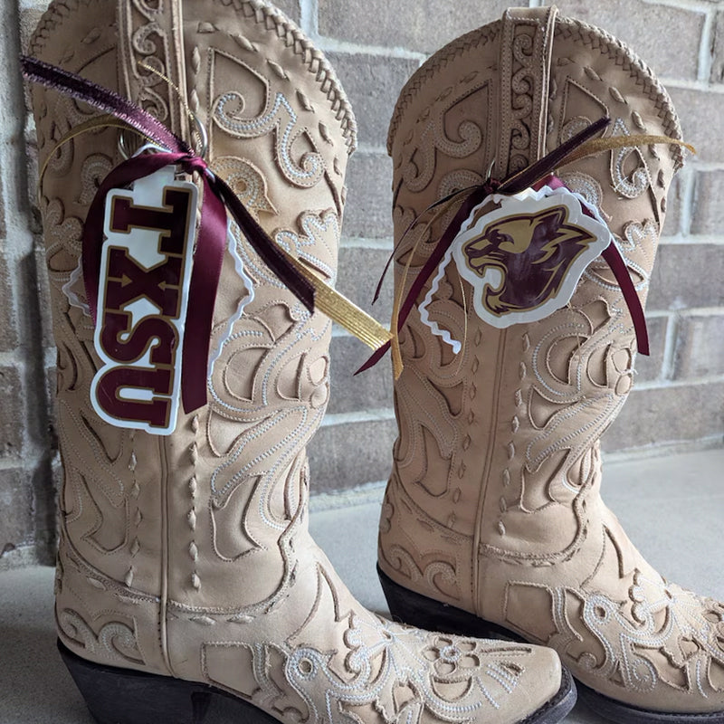 Custom College GameDay Boot Clips with Bows & Ribbons (Pair)