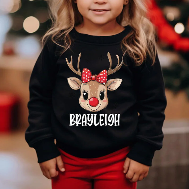 Christmas kid toddler personalized boy girl custom name reindeer shirt,