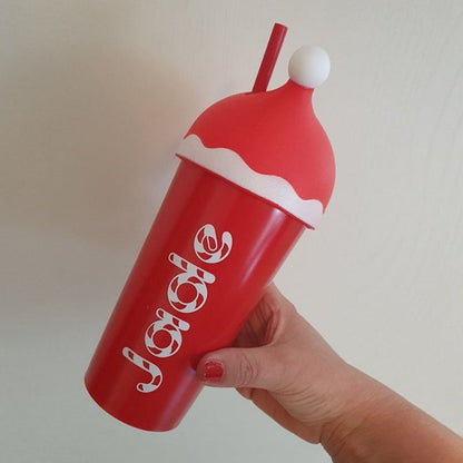 Personalised Christmas Tumbler, Christmas Cold Cup, Santa Hat Cup
