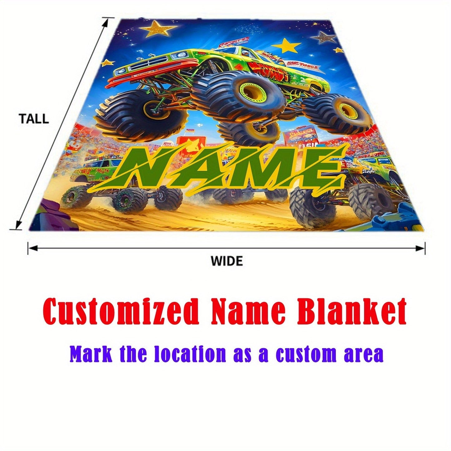 Personalized Monster Truck Flannel Blanket