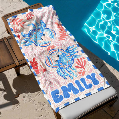 Personalized Retro Beach Towel, Marine Animal Beach Towel, Custom Name Towel