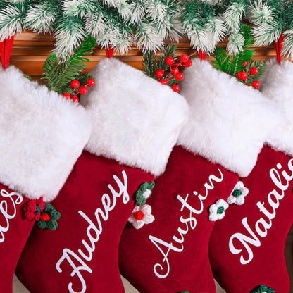 Custom Plush Family Holiday Decor, 2025 Red Plush Christmas Stocking