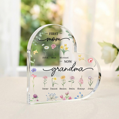 Personalized Acrylic Plaque for Mom Grandma, Custom Heart