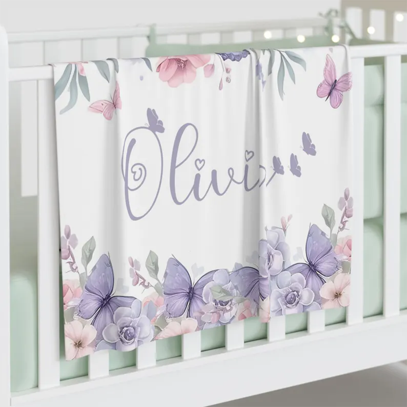 Personalized Butterfly Nursery Blanket Custom Baby Name Blanket