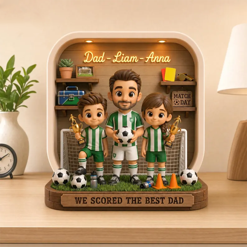 Personalized Dad And Kids Soccer Acrylic Block