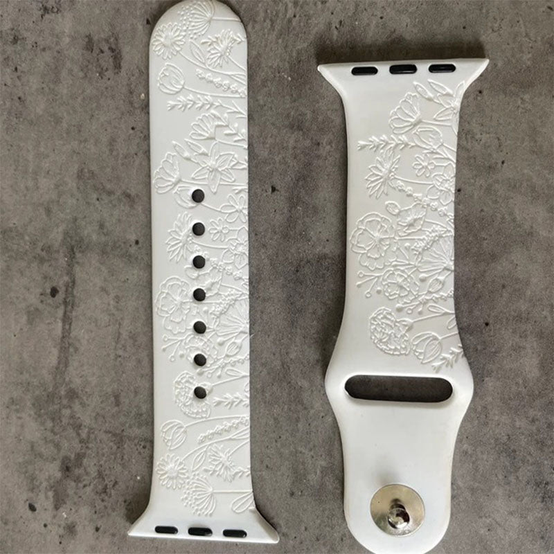 Apple Watch Silicone Sports Band / Strap - Engraved Wild Flowers Design