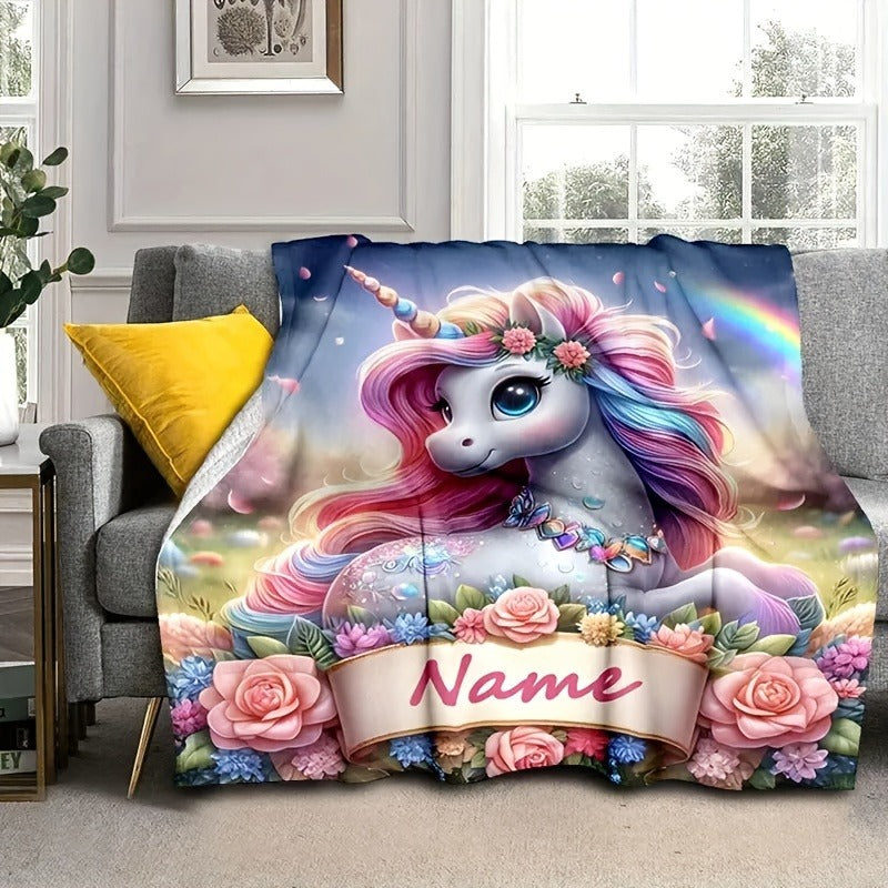 Customizable Cartoon Diamond Floral Print Flannel Throw Blanket