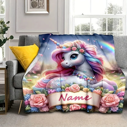 Customizable Cartoon Diamond Floral Print Flannel Throw Blanket