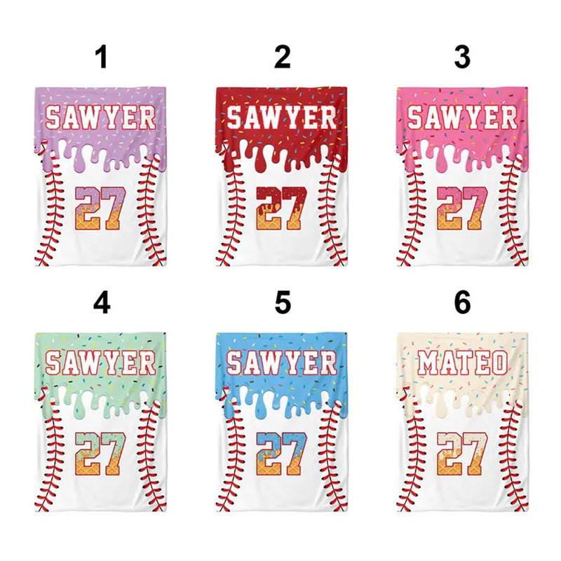 Personalized Baseball Blanket: Ice Cream Drip Design, Custom Name