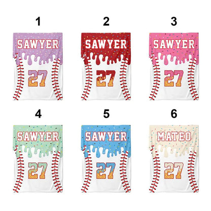 Personalized Baseball Blanket: Ice Cream Drip Design, Custom Name
