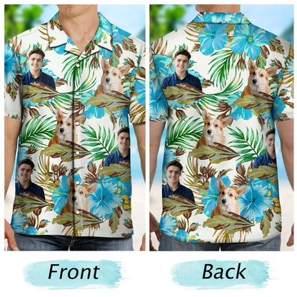 Personalized Photo Hawaiian Shirt Custom Dog Cat Face Holiday Tropical Pattern Shir